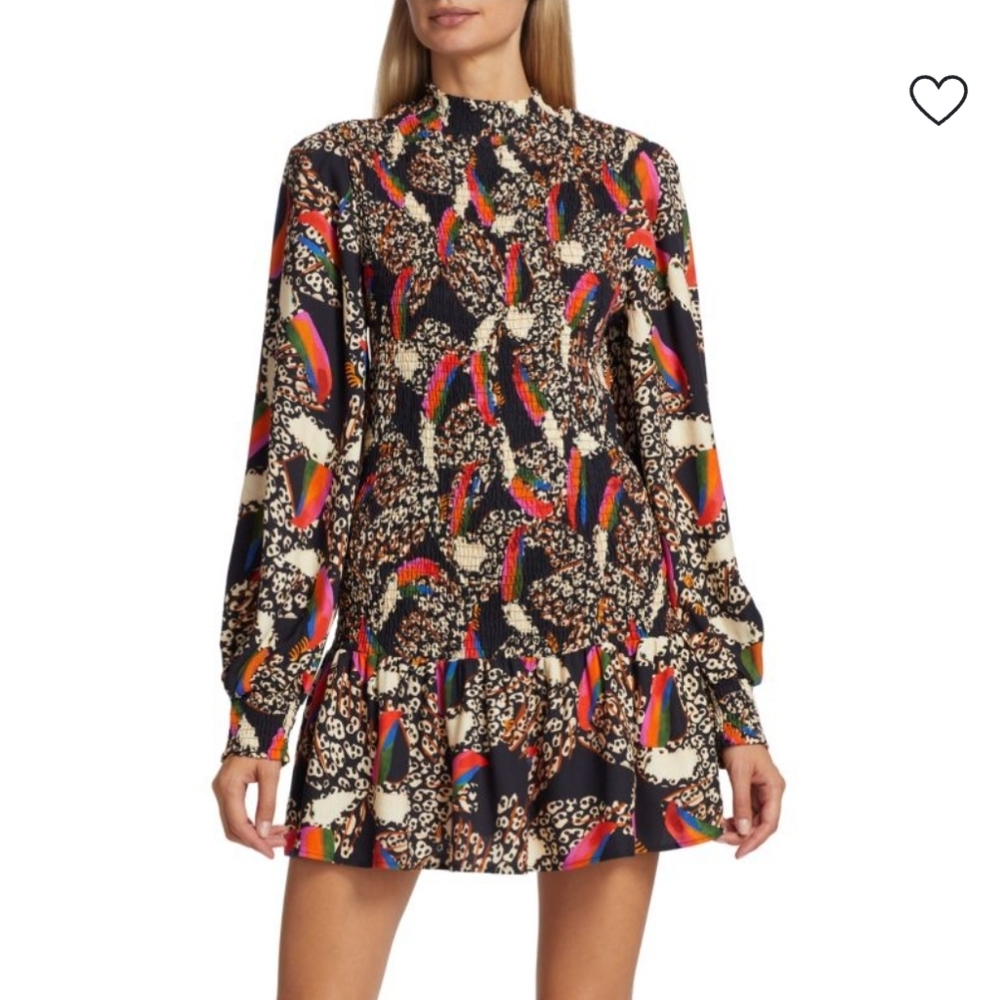 FARM Rio Leopard & Toucan Smocked Mini Dress Size S